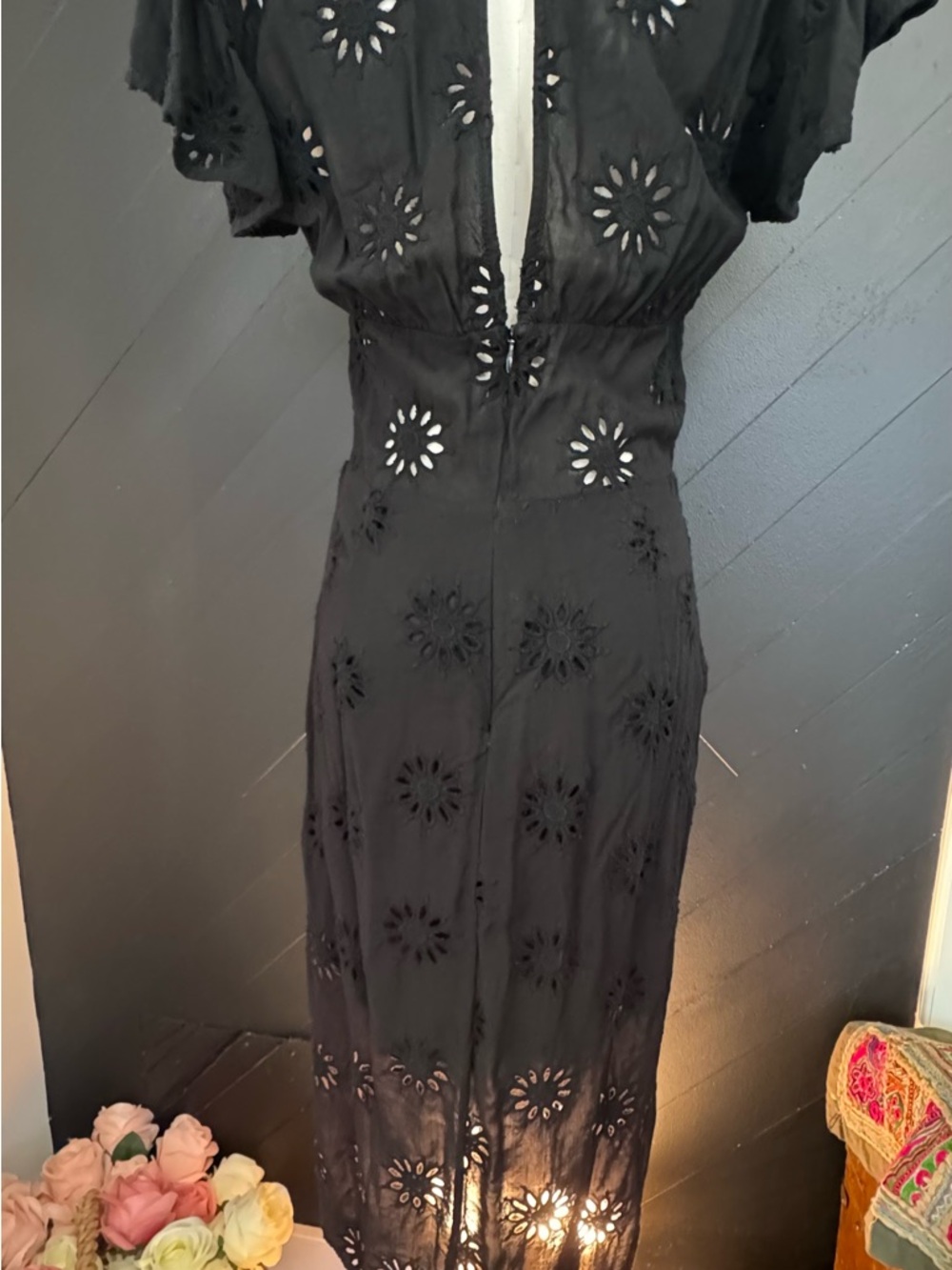 Vix Paula Hermanny Black Romance Broderie Anglaise Eyelet Voile Midi Dress - Picture 3 of 8